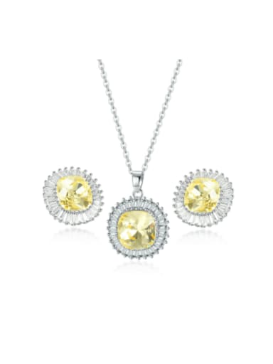 Gold Combo Brass Cubic Zirconia Minimalist Geometric Earring and Necklace Set