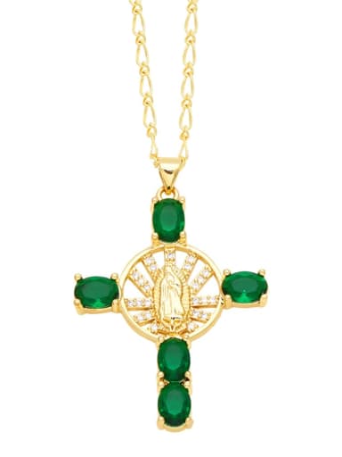 green Brass Cubic Zirconia Cross Hip Hop Necklace
