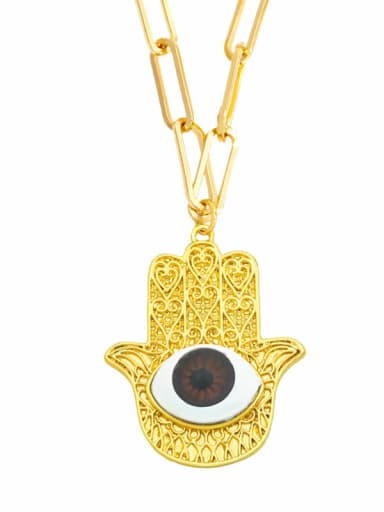 B (brown) Brass Cubic Zirconia Evil Eye Vintage Necklace
