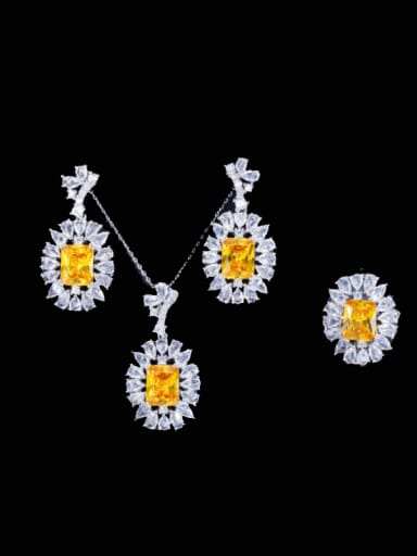 Brass Cubic Zirconia  Luxury Geometric Earring Ring and Necklace Set