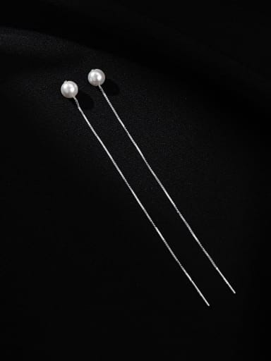 ES2321 ? 6MM ? 925 Sterling Silver Imitation Pearl Tassel Minimalist Threader Earring