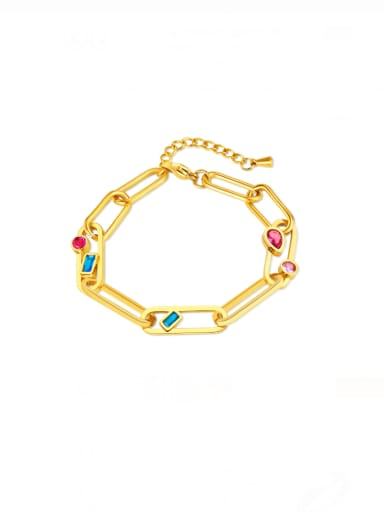 GS1491 gold Stainless steel Cubic Zirconia Hollow Geometric Minimalist Link Bracelet