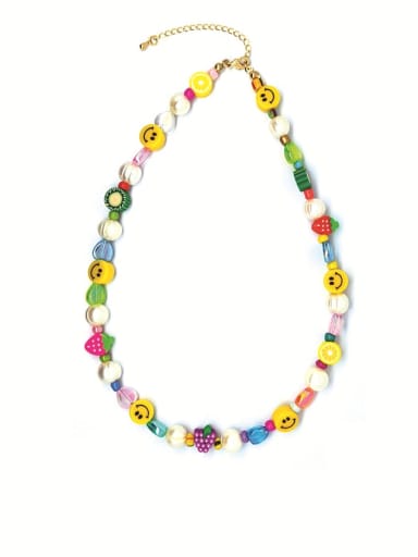 Freshwater Pearl Multi Color Polymer Clay Friut Bohemia Necklace