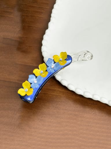 Blue 11cm Cellulose Acetate Flower Alloy Multi Color Hair Barrette