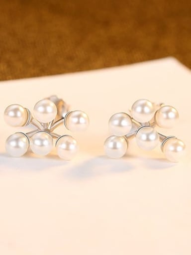 Platinum 24g07 925 Sterling Silver Freshwater Pearl White Flower Minimalist Stud Earring