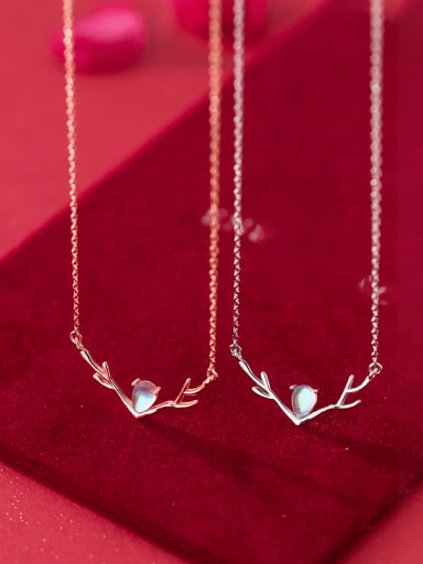 925 Sterling Silver Opal Deer Minimalist Christmas Necklace