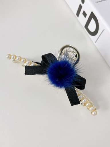 Blue 11.5cm Alloy Imitation Pearl Trend Bowknot Jaw Hair Claw
