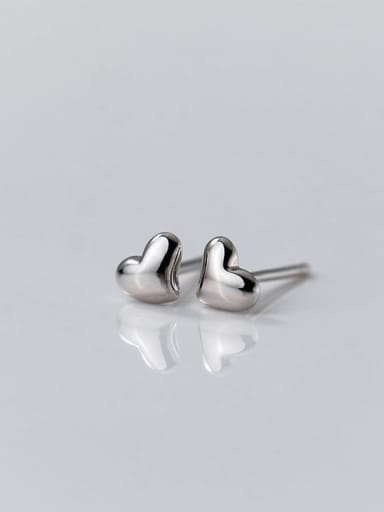 Platinum 925 Sterling Silver Heart Minimalist Stud Earring