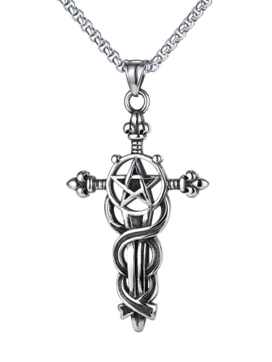 Titanium Steel Cross Star Hip Hop Necklace