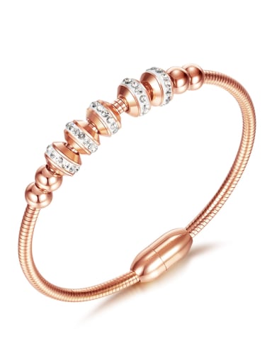 1009 Rose Gold Plated Bracelet Titanium Steel Cubic Zirconia Geometric Trend Band Bangle
