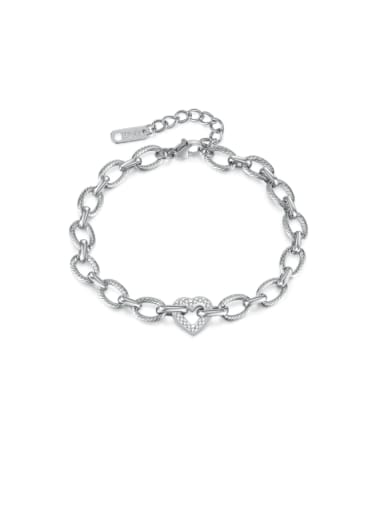 Stainless steel Cubic Zirconia Heart Minimalist Link Bracelet
