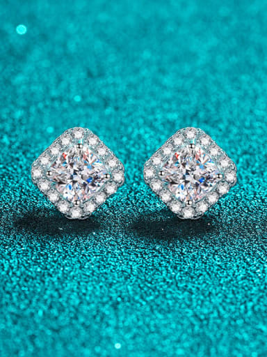 925 Sterling Silver Moissanite Square Classic Stud Earring