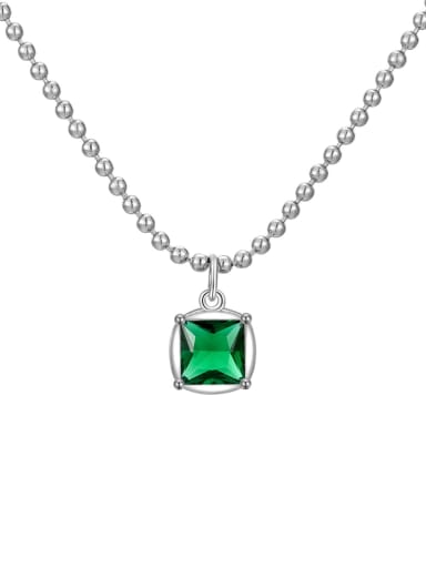 Green may 925 Sterling Silver Cubic Zirconia Geometric Minimalist Bead Chain Necklace