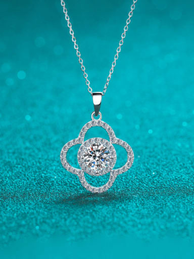 925 Sterling Silver Moissanite Clover Dainty Necklace