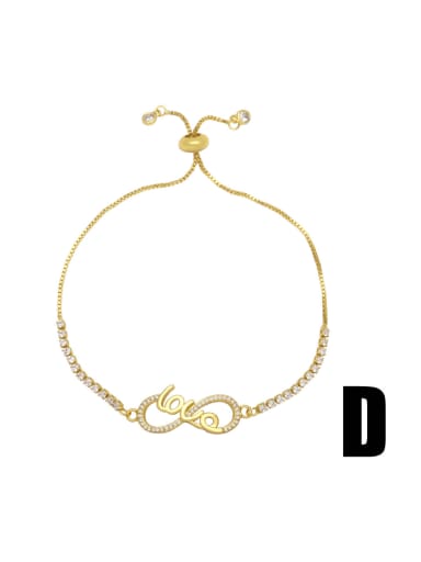 D Brass Cubic Zirconia Letter Vintage Adjustable Bracelet