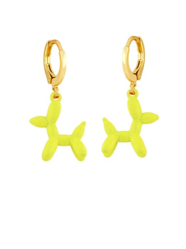 yellow Brass Enamel Dog Cute Huggie Earring