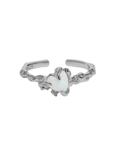 925 Sterling Silver Opal Heart Vintage Band Ring