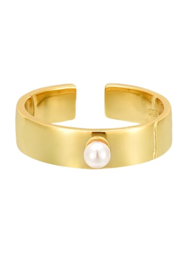 18K Gold 925 Sterling Silver Imitation Pearl Geometric Vintage Band Ring