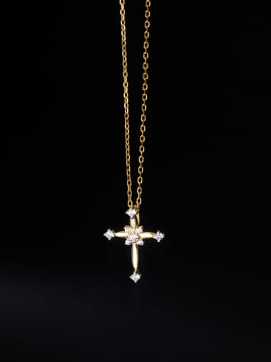 Gold 925 Sterling Silver Cubic Zirconia Cross Minimalist Regligious Necklace