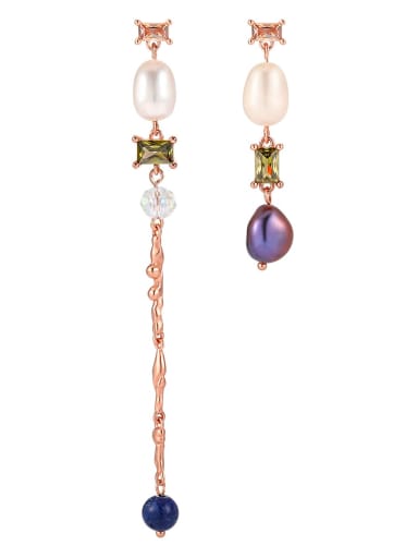 Rose gold [with pure silver ear plug] 925 Sterling Silver Imitation Pearl Tassel Minimalist Drop Earring