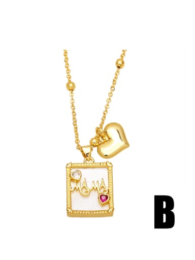 B Brass Cubic Zirconia Heart Vintage Letter Pendant Necklace