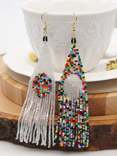 Stainless Steel Multi Color Miyuki Beads Tassel  Bohemia Pure Handmade Hoop Earring