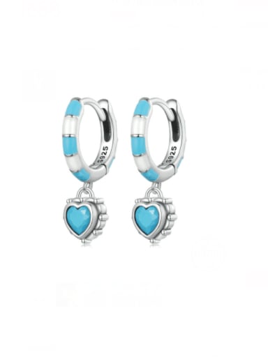 925 Sterling Silver Turquoise Heart Trend Huggie Earring