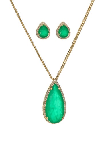 Brass  Glass Stone Luxury Water Drop  Earring and Necklace Set