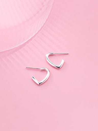 925 Sterling Silver Heart Minimalist  Simple line hook  Stud Earring