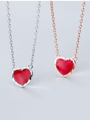 925 Sterling Silver Enamel Minimalist  Heart Pendant Necklace