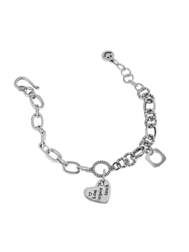 925 Sterling Silver Hollow Geometric  Chain Vintage Link Bracelet