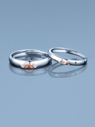 925 Sterling Silver Sun Moon Minimalist Couple Ring
