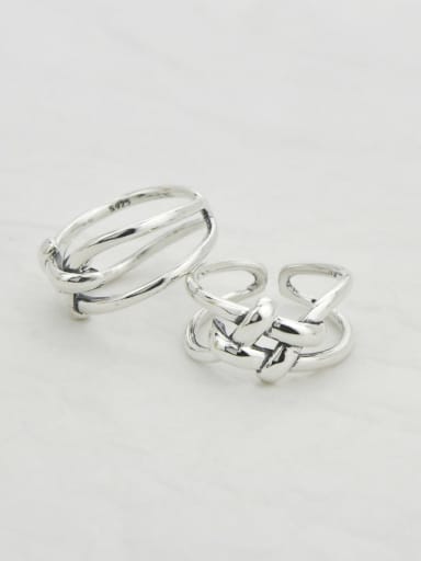 Vintage  Sterling Silver With Platinum Plated Simplistic Geometric Free Size Rings