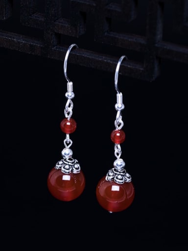 Red Agate Earrings 925 Sterling Silver Carnelian Tassel Vintage Hook Earring
