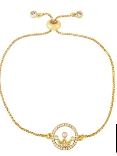 D Brass Cubic Zirconia Crown Vintage Adjustable Bracelet
