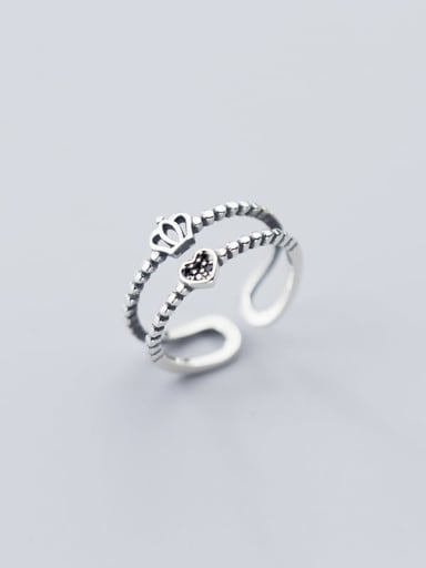 925 Sterling Silver Heart Vintage Free Size Stackable Ring