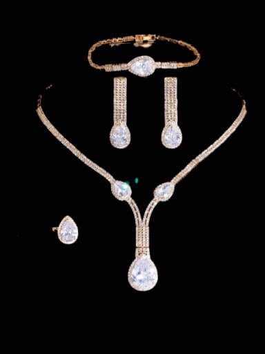 custom Brass Cubic Zirconia Luxury Geometric  Ring Earring Bangle And Necklace Set