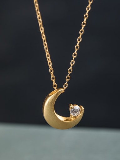925 Sterling Silver Cubic Zirconia Vintage Moon  Pendant Necklace