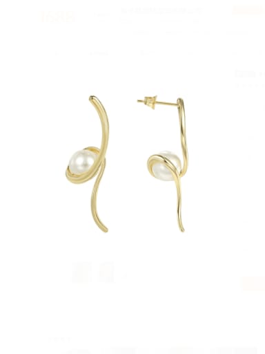 Brass Imitation Pearl Irregular Minimalist Drop Earring
