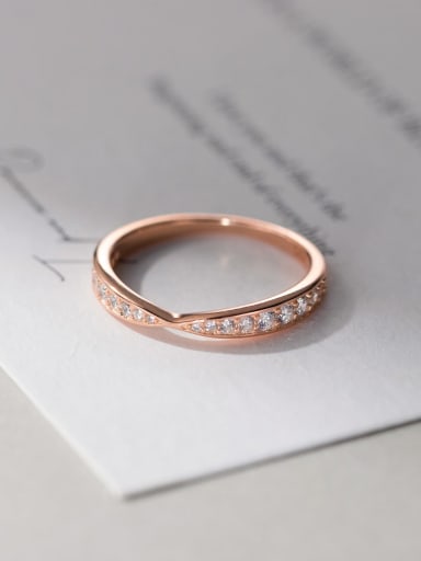 Rose Gold 925 Sterling Silver Cubic Zirconia Cross Minimalist Band Ring