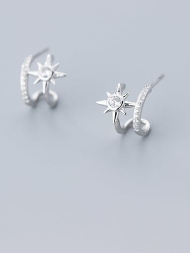 925 Sterling Silver Cubic Zirconia  Flower Minimalist Clip Earring