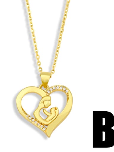 B Brass Cubic Zirconia Mom Heart Minimalist Necklace