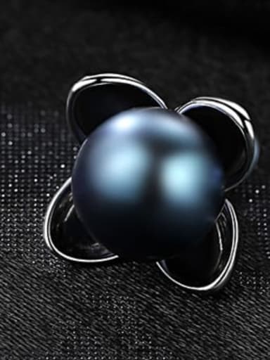 Black 4B10 925 Sterling Silver Freshwater Pearl Flower Minimalist Stud Earring