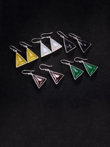 925 Sterling Silver Garnet Triangle Vintage Hook Earring