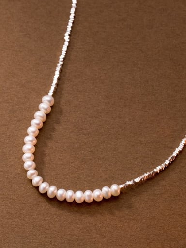 925 Sterling Silver Imitation Pearl Irregular Minimalist Necklace