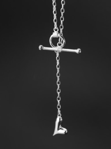 925 Sterling Silver Heart Vintage Regligious Necklace