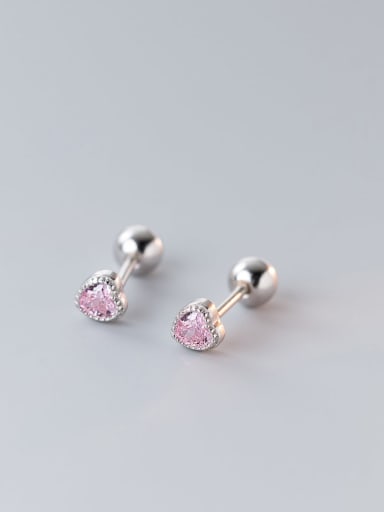 pink 925 Sterling Silver Cubic Zirconia Heart Cute Stud Earring