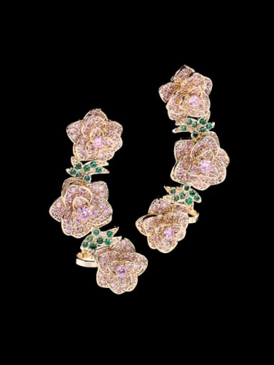 Brass Cubic Zirconia Flower Ethnic Clip Earring