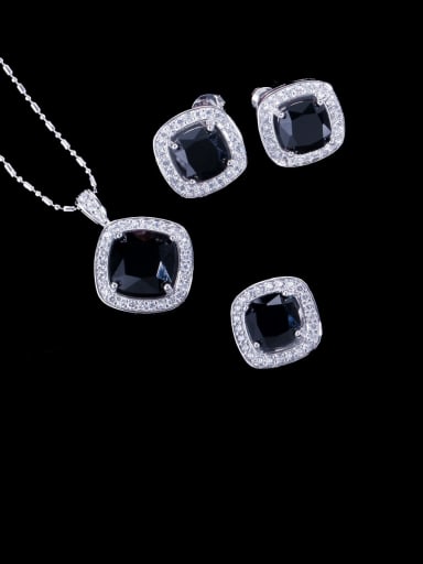 Brass Cubic Zirconia Minimalist Square Earring Ring and Necklace Set