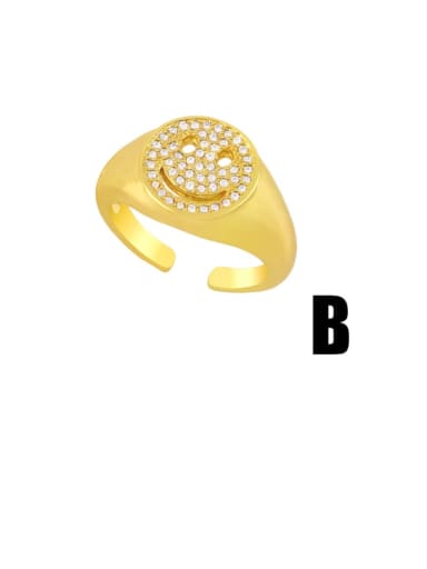 B Brass Cubic Zirconia Smiley Vintage Band Ring